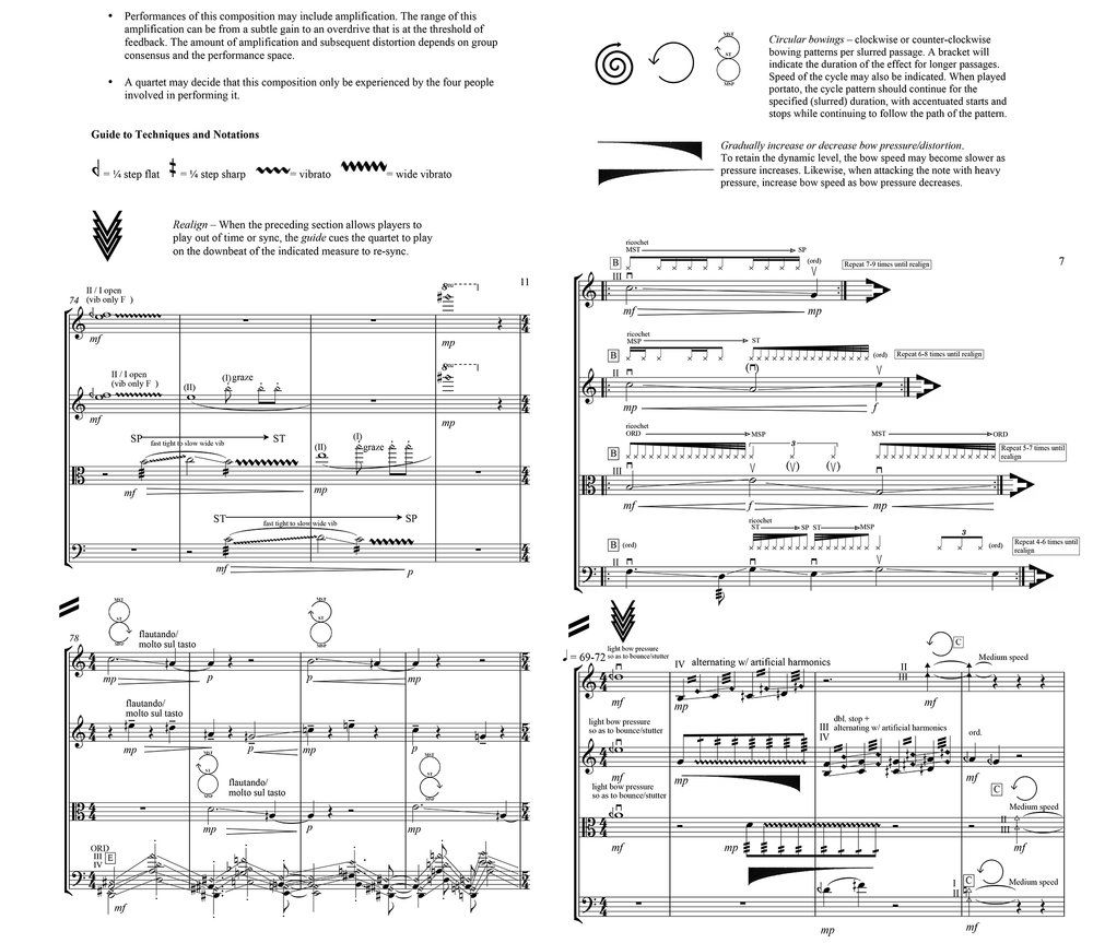 Score excerpt from The Journey Of The Horizontal People, 2016, commissioned for Kronos Quartet.