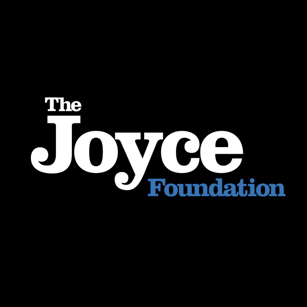 A black square image with text reading "The Joyce Foundation." The words "The" and "Joyce" are in white text, and the word "Foundation" is in blue text.