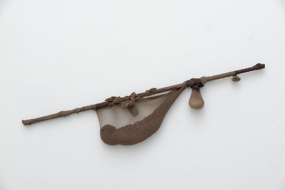 “Untitled”, 2011. Nylon Mesh, Sand, Found Object. Photo by Propecia Leigh.