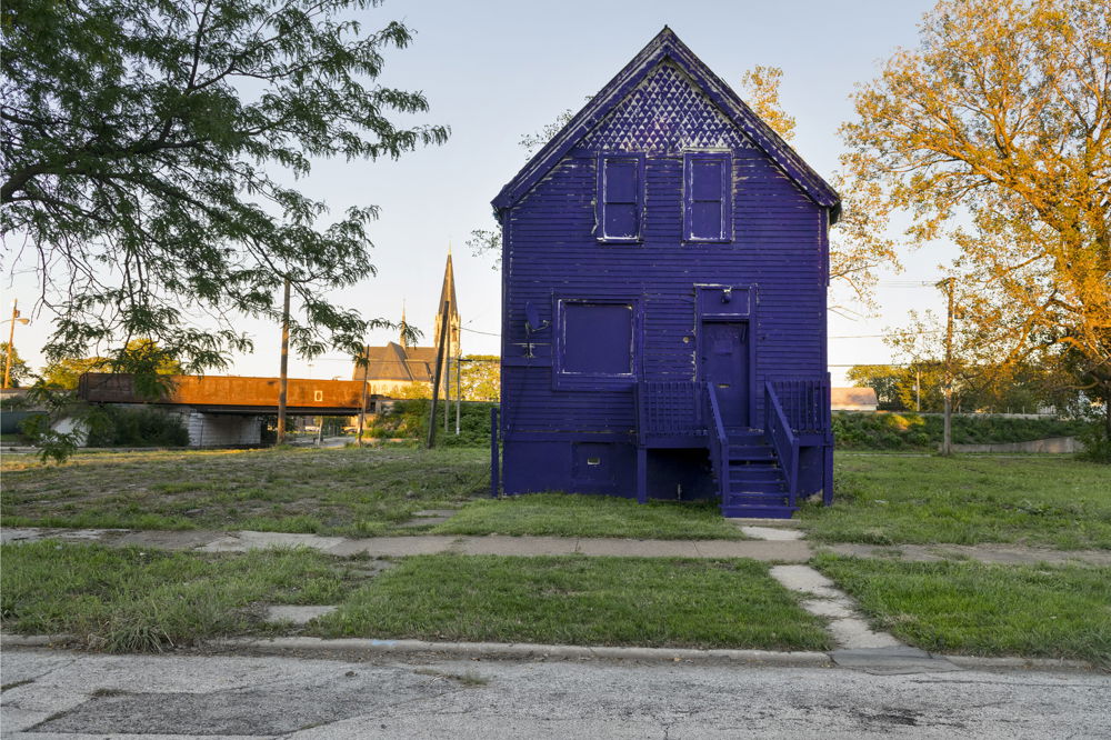 Color(ed) Theory: Crown Royal Bag, vacated house, latex paint, dimensions variable, 2015. Photo by Michael Sullivan.