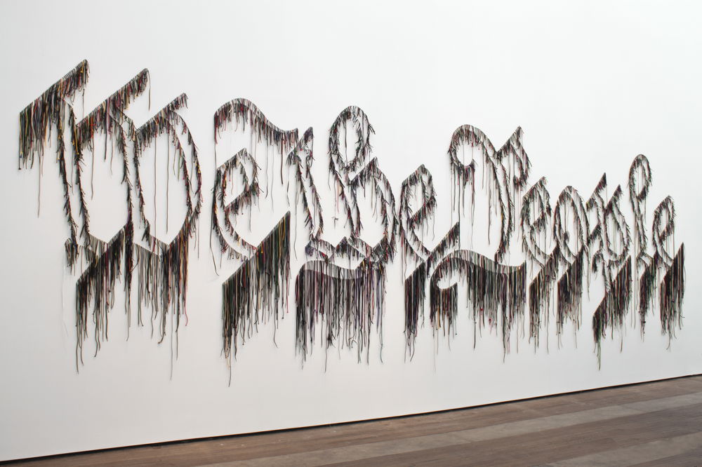 <em>We The People</em>, 2011. Used shoelaces, dimensions 96 × 324 inches. In collaboration with Fabric Workshop Museum, Philadelphia.
