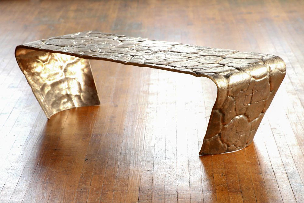 Desert Impressions Bench, 2015, cast bronze made from molds of cracked desert texture during Desert Design Lab project
