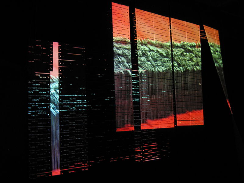 “Warp Trance”, 2007. Three-channel audio video mixed media installation. In Collaboration with The Fabric Workshop and Museum, Philadelphia. Photo by Aaron Igler.